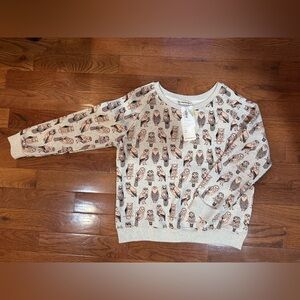 Owl Print Beige Sweatshirt